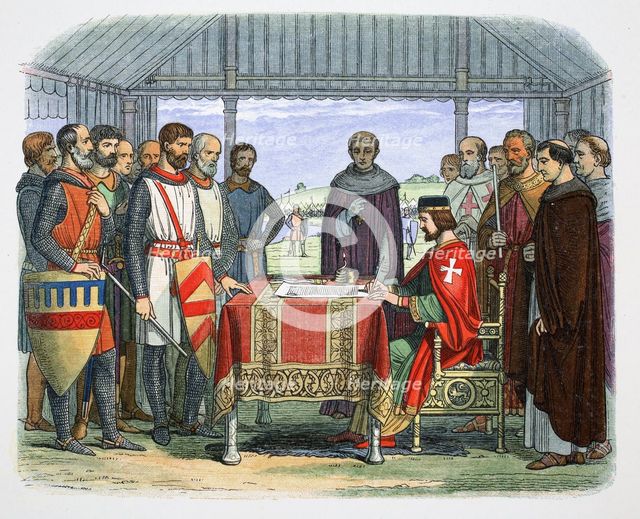 King John signs the Great Charter, Runnymede, Surrey, 1215 (1864).  Creator: James William Edmund Doyle.