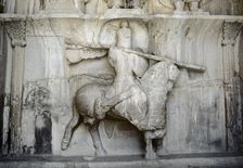 King Khosrow II riding his horse Shabdiz, Taq-e Bostan, Iran, 4th century, (1994). Creator: Unknown