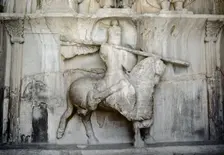King Khosrow II riding his horse Shabdiz, Taq-e Bostan, Iran, 4th century, (1994). Creator: Unknown