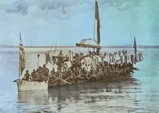 King Koko Mingi VIII war canoe on the Brass River, c1880s. Creator: Andre & Sleigh