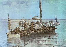 King Koko Mingi VIII war canoe on the Brass River, c1880s. Creator: Andre & Sleigh