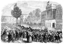 King Leopold's public entry into Brussels...arrival of His Majesty at the palace..., 1862. Creator: Unknown