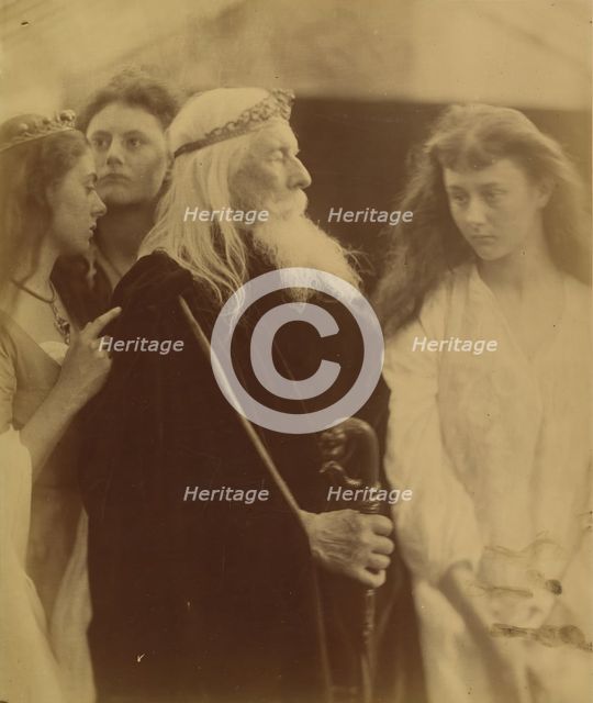 King Lear Alotting His Kingdom to His Three Daughters, 1872. Creator: Julia Margaret Cameron.