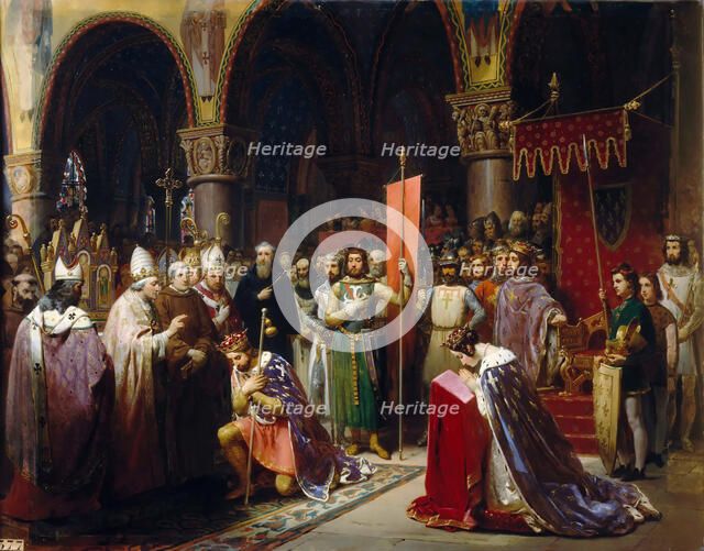 King Louis VII takes the standard at Saint-Denis. Artist: Mauzaisse, Jean-Baptiste (1784-1844)