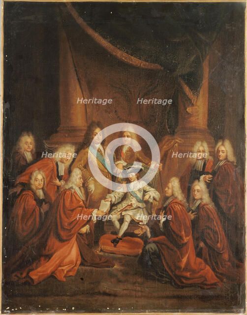 King Louis XV (1710-1774) child granting letters of nobility to the city body in 1716, 1716. Creator: Boullogne, Louis de, the Younger (1654-1733).