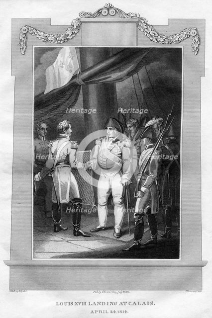 King Louis XVIII of France (1755-1824) landing at Calais, 24th April 1814 (1816).Artist: I Romney