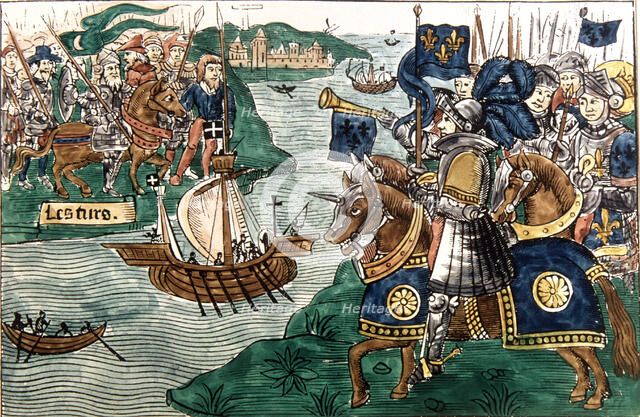 King Louis IX in the Crusades attacking the Moors in Carthage (1270), drawing.