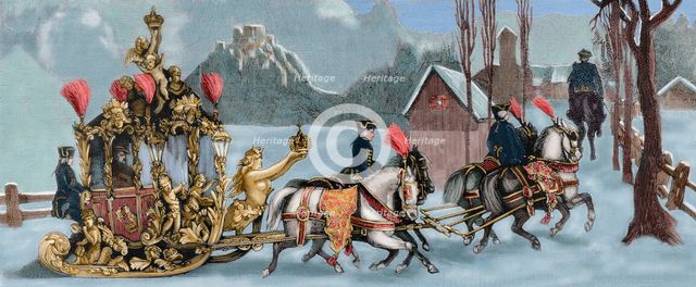 King Ludwig II of Bavaria travelling in a sleigh, 1886.  Creator: Unknown.