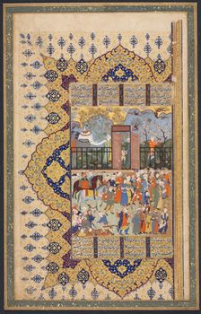 King Luhrasp Ascends the Throne: A Processon Arrives at Court (Recto)..., c. 1560s-80s. Creator: Unknown