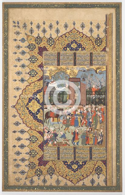 King Luhrasp Ascends the Throne: A Processon Arrives at Court (Recto)..., c. 1560s-80s. Creator: Unknown.