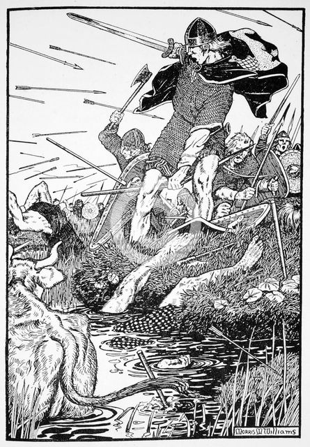 'King Magnus in the marsh at Downpatrick', Ireland, 1103 (1913). Creator: Morris Meredith Williams.