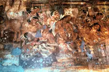 King Mahajanaka listening to Queen Vivali, Ajanta cave fresco, India, 1st-5th century AD