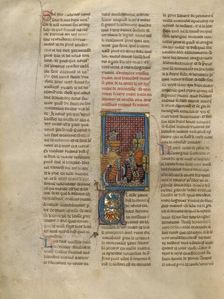 King Mark Meeting Ivain on Horseback, about 1320-1340. Creator: Jeanne de Montbaston