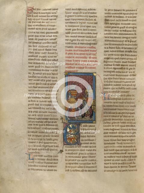 King Mark Meeting Ivain on Horseback, about 1320-1340. Creator: Jeanne de Montbaston.