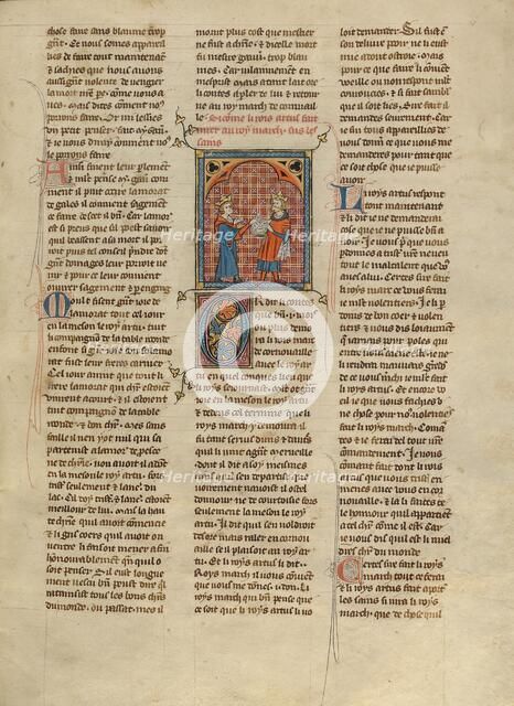 King Mark Taking an Oath before King Arthur, about 1320-1340. Creator: Unknown.