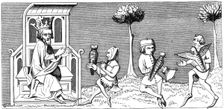 King Modus teaching the art of falconry, 14th century (1849)