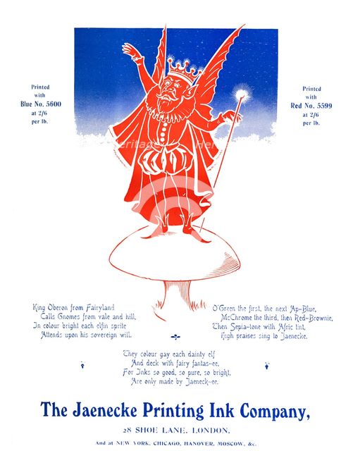 'King Oberon - The Jaenecke Printing Ink Company', 1907. Artist: Unknown.