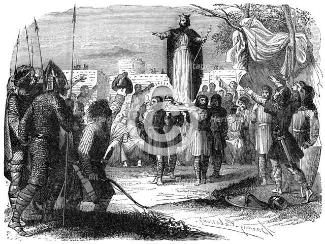 King of the Franks being carried on a shield, 1882-1884. Artist: Unknown