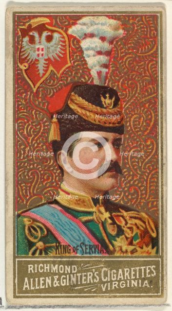 King of Servia, from World's Sovereigns series (N34) for Allen & Ginter Cigarettes, 1889., 1889. Creator: Allen & Ginter.