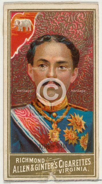 King of Siam, from World's Sovereigns series (N34) for Allen & Ginter Cigarettes, 1889., 1889. Creator: Allen & Ginter.