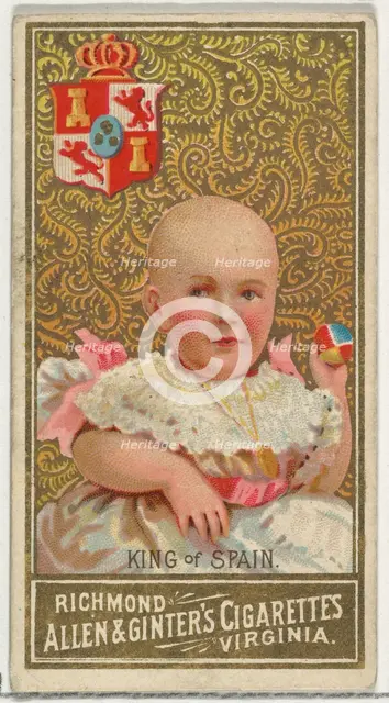 King of Spain, from World's Sovereigns series (N34) for Allen & Ginter Cigarettes, 1889., 1889. Creator: Allen & Ginter.