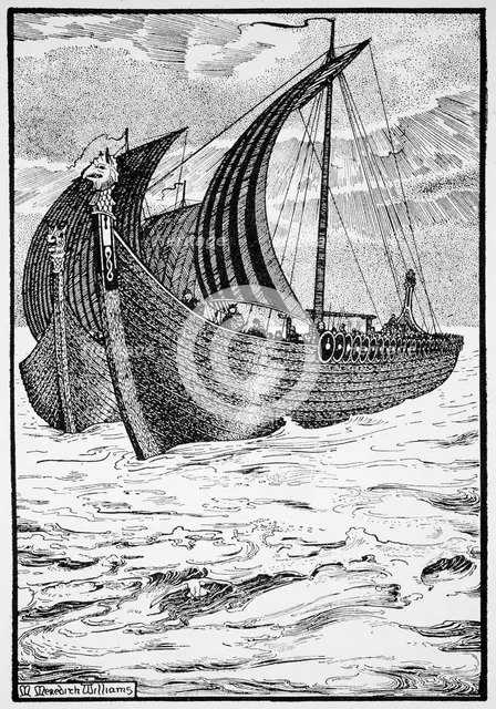 King Olaf's 'Long Serpent', 10th century (1913). Creator: Morris Meredith Williams.