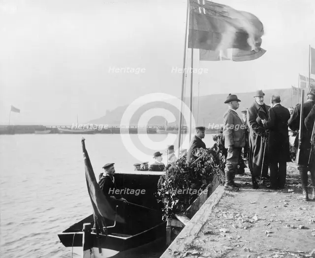 King Oscar II of Sweden arrives on the Isle of Ven for a hunting trip, Sweden, 1900 Creator: Unknown.