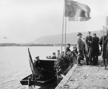 King Oscar II of Sweden arrives on the Isle of Ven for a hunting trip, Sweden, 1900 Creator: Unknown