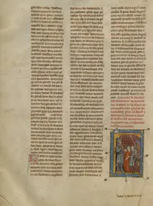 King Pelias Meeting the Giant, Who Holds Sadoch and Celynde Prisoner, about 1320-1340. Creator: Unknown