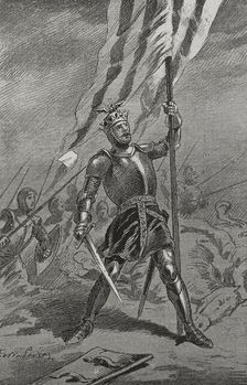 King Peter IV of Aragon, (1319-1387) at the Battle of Mislata (9 December 1348), 1890. Creator: Joan Serra y Pausas