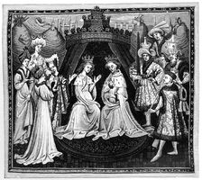 King, queen, and court, c1450, (1910)