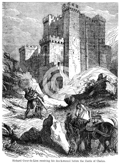 King Richard I (1157-1199) receiving his death wound before the castle of Chaluz, 19th century.Artist: Felix Henri Emmanuel Philippoteaux