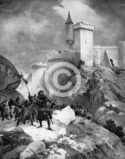 King Richard I (1157-1199) receiving his death wound before the castle of Chaluz, 19th century.Artist: Henri-Louis Dupray