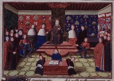 King Richard II of England banishing the Earl Marshall and the Earl of Derby, c1470-c1472. Creator: Unknown