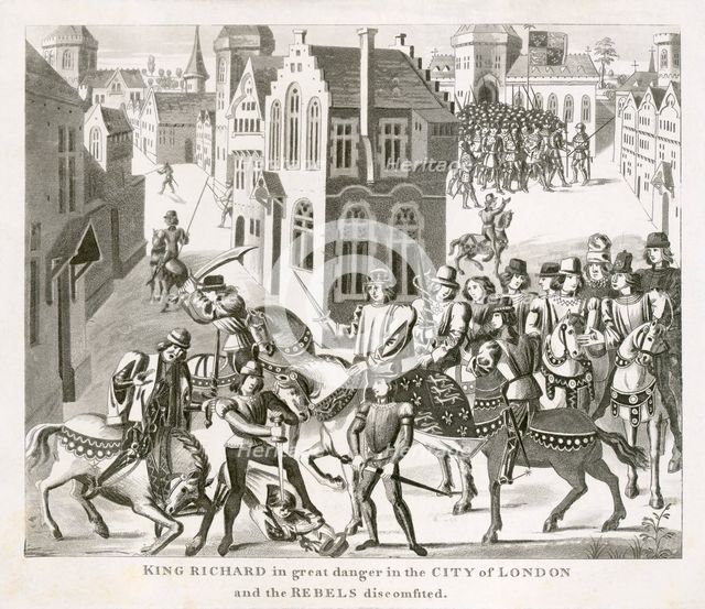 King Richard II confronting the rebels, Peasants' Revolt, London, 1381 (19th century(?). Artist: Unknown.