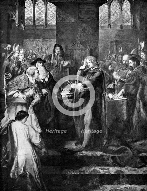 King Richard II resigning the crown to his cousin Bolingbroke, 1399, (c1920). Artist: Unknown
