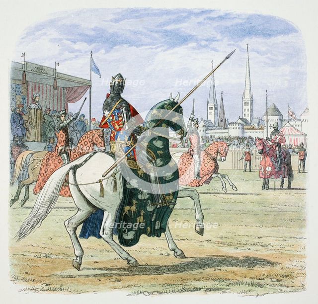 King Richard II stops the duel between the Dukes of Hereford and Norfolk, 1398 (1864). Artist: James William Edmund Doyle