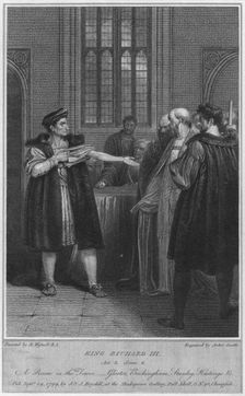 King Richard III. Act 3. Scene 4. A Room in the Tower - Gloucester, Buckingham, Stanley, Hastings & Artist: Anker Smith