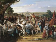 King Rodrigo addressing the leaders of his army before the Battle of Guadalete, 1871. Creator: Bernardo Blanco Perez