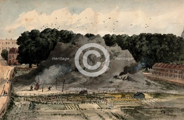 King's Cross, London: the Great Dust-Heap, next to Battle Bridge and the Smallpox Hospital, 1837. Creator: EH Dixon.