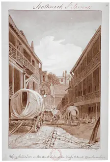 King's Head Inn on the East Side of the High Street, Southwark London, 1827. Artist: John Chessell Buckler