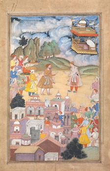 King Sal Visits Kala Yavana, Folio from a Harivamsa (Legend of Hari (Krishna)), ca. 1590-95. Creator: Unknown