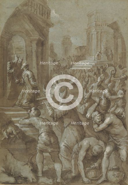 King Solomon Beholds the Ark of the Covenant Being Brought to the Temple, 1604. Creator: Andrea Michieli.