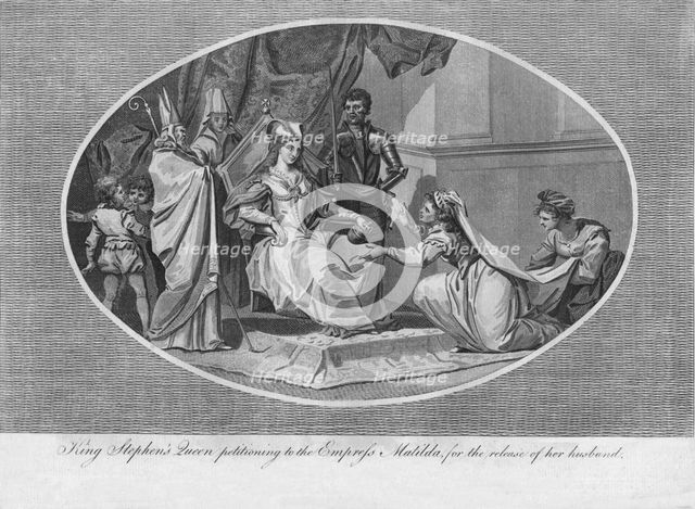 King Stephen's queen petitioning to the Empress Matilda for the release of her husband, 1141 (1793). Artist: Unknown.