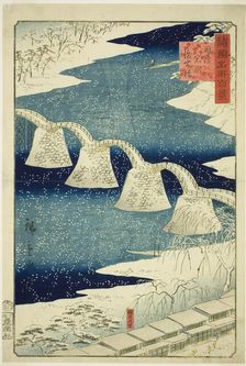 Kintai Bridge at Iwakuni in Suo Province (Suo Iwakuni Kintaibashi), from the series "One H..., 1859. Creator: Utagawa Hiroshige II