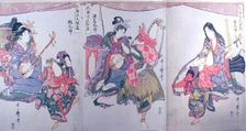 Kintaro, Urashimataro, and Momotaro, from the triptych "Set of Three Sake Cups for the..., c1800/01. Creator: Kitagawa Utamaro