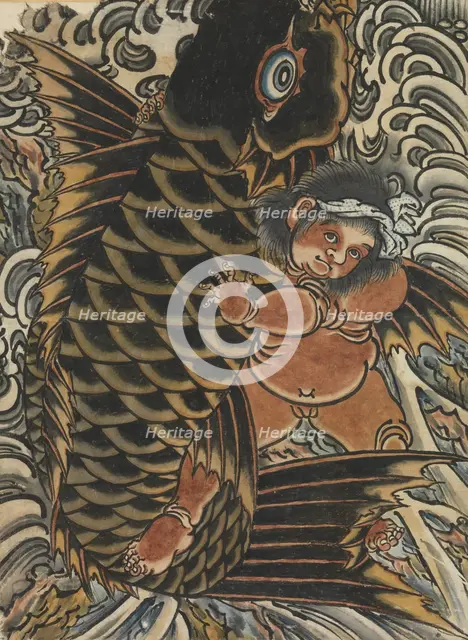 Kintaro with Carp, 19th century. Creator: Unknown.