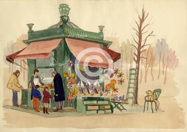 Kiosk selling toys, Paris, France, c1951.  Creator: Shirley Markham.