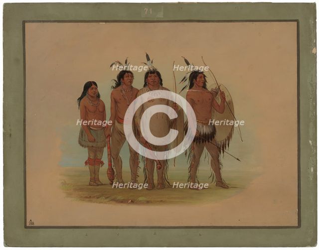 Kiowa Chief, His Wife, and Two Warriors, 1861/1869. Creator: George Catlin.