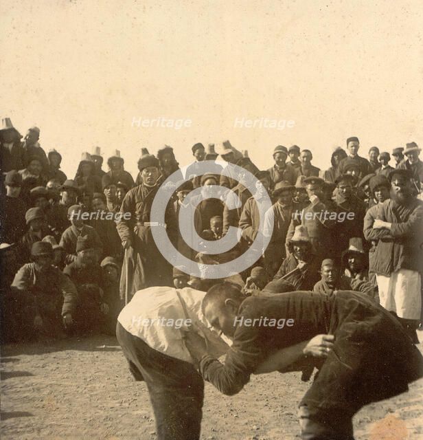 Kirgiz Wrestling: Views in the Zaisan District, 1909. Creator: Nikolai Georgievich Katanaev.